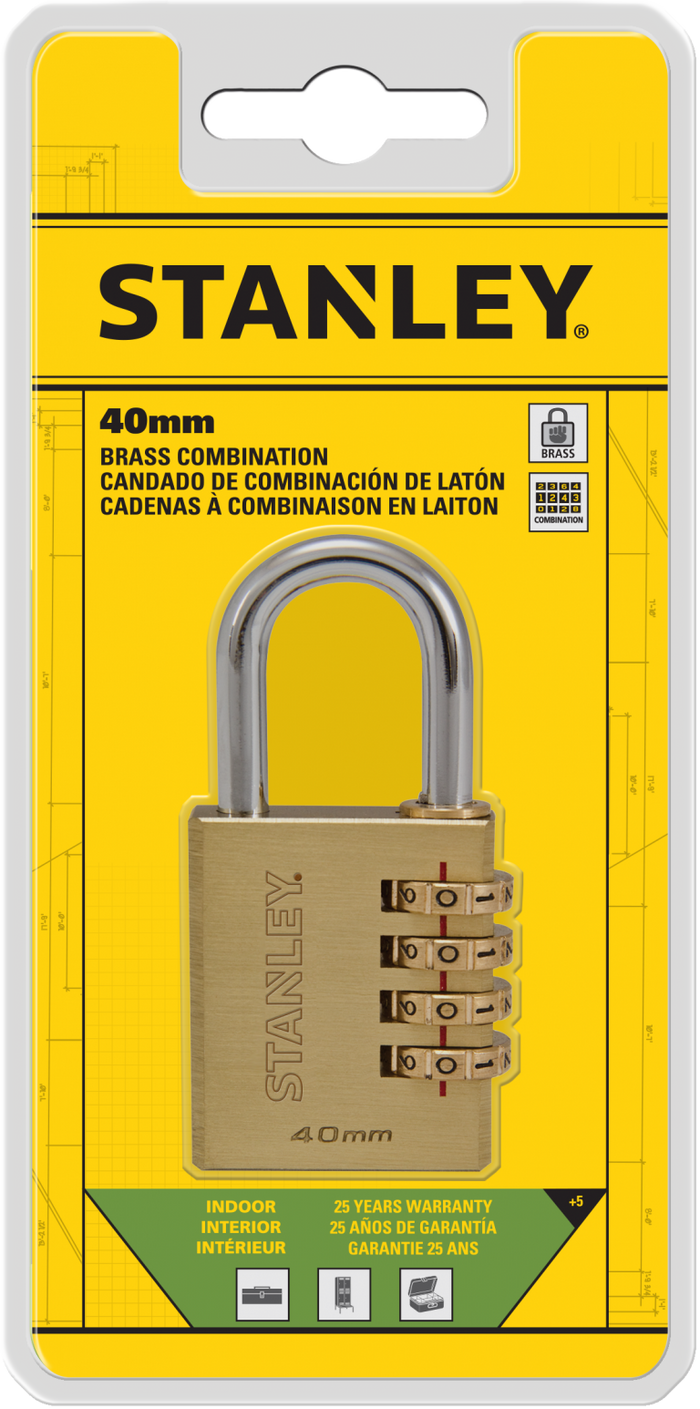 Stanley Solid Brass Combination Padlock 4 Digit 30mm/ 40mm