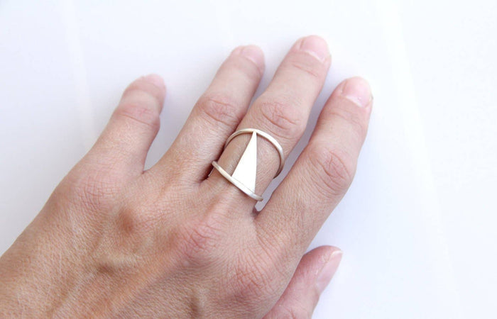 Sterling Silver Triangle Double Band Ring