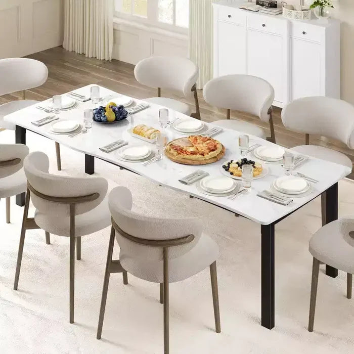 71 / 78 Rectangular Dining Table for 6-8 with Wave Irregular Edge and Metal Frame Waterproof Scratch-Resistant, Versatile for Dining/Work/Study