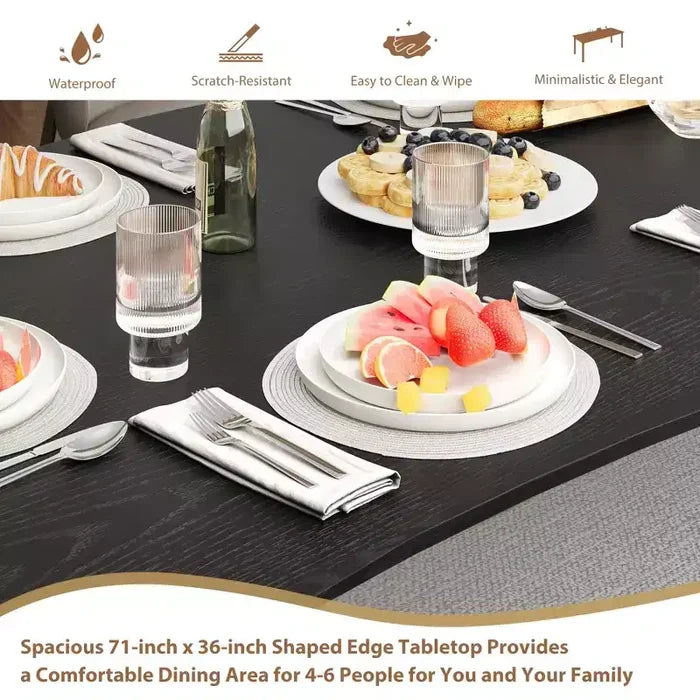 71 / 78 Rectangular Dining Table for 6-8 with Wave Irregular Edge and Metal Frame Waterproof Scratch-Resistant, Versatile for Dining/Work/Study