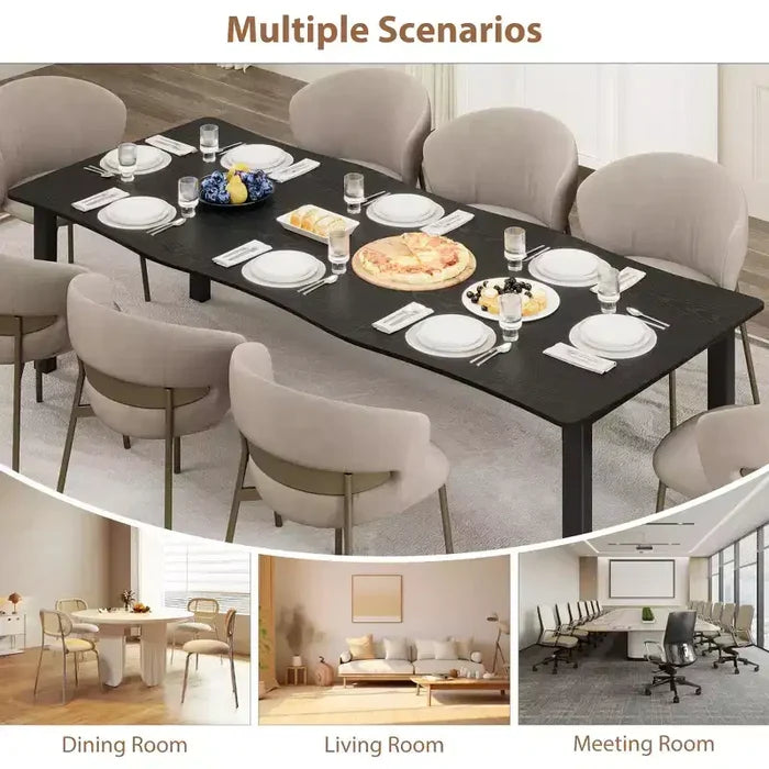 71 / 78 Rectangular Dining Table for 6-8 with Wave Irregular Edge and Metal Frame Waterproof Scratch-Resistant, Versatile for Dining/Work/Study