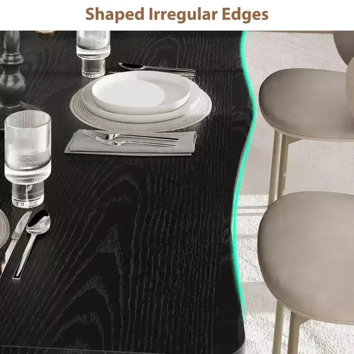 71 / 78 Rectangular Dining Table for 6-8 with Wave Irregular Edge and Metal Frame Waterproof Scratch-Resistant, Versatile for Dining/Work/Study