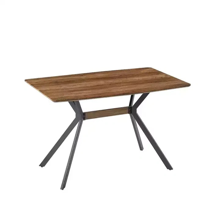 Homy Casa Rectangular Dining Table, Walnut Top with Black Metal Legs Contemporary Urban Style