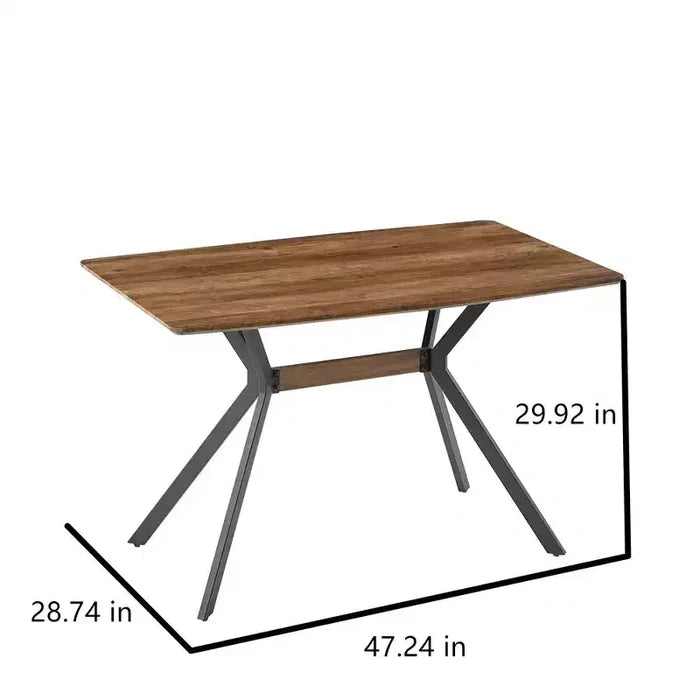 Homy Casa Rectangular Dining Table, Walnut Top with Black Metal Legs Contemporary Urban Style