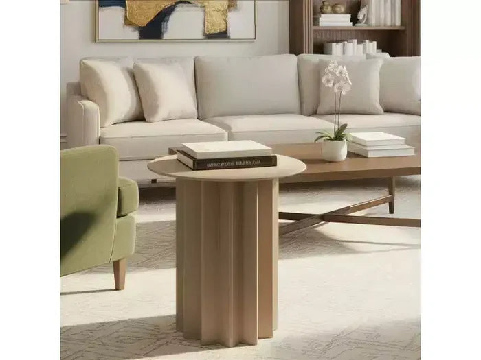 Storied Home Pleated Metal Side Table, Beige