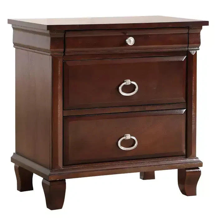HomeStock 27 in.H x 26 in W Rectangle Brown Finish 2 Drawers Wood Nighstand For Living Room and Bedroom