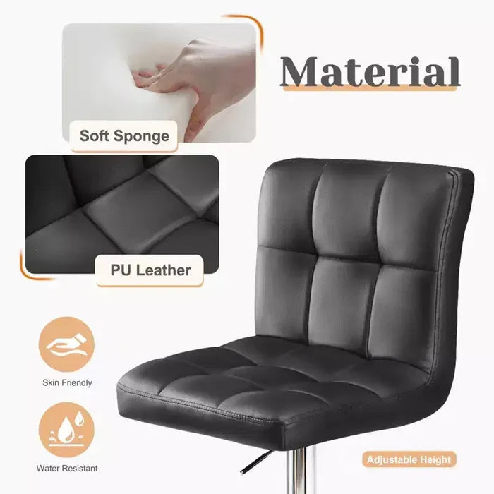 Okak Set of 2 Upholstered Swivel Adjustable Height Bar Stools with Footstools,Armless Faux Leather Counter Chairs for Dining Rooms