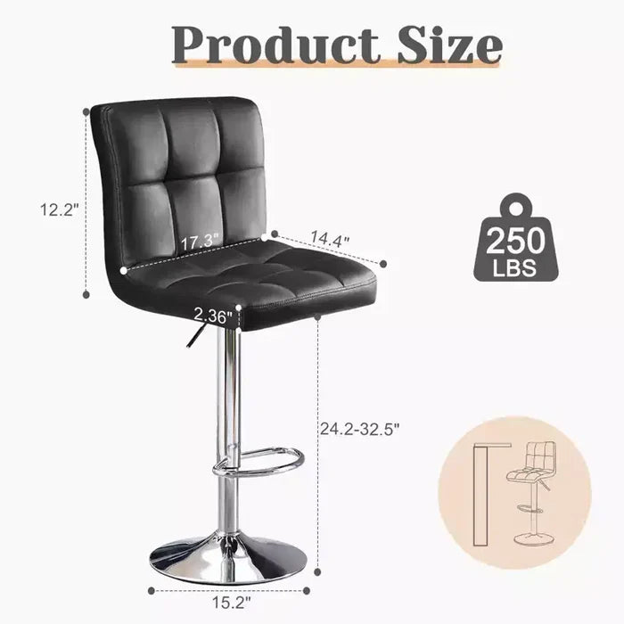 Okak Set of 2 Upholstered Swivel Adjustable Height Bar Stools with Footstools,Armless Faux Leather Counter Chairs for Dining Rooms