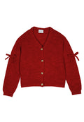 top l/s chunky knit bow cardigan - deep red