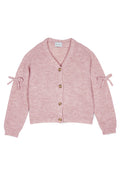 top l/s chunky knit bow cardigan - pink