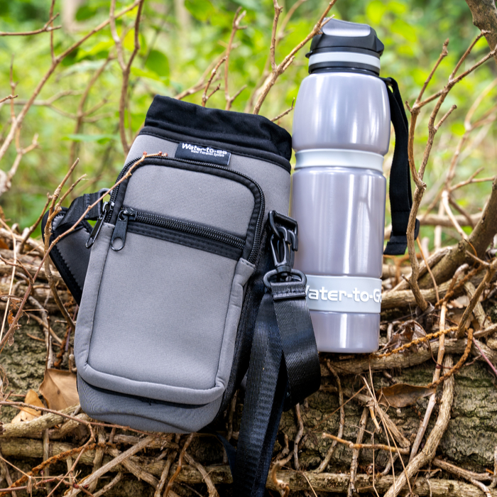 Ultimate Bottle Bag ‘Neoprene’ - Gray filter water bottle - Water to Go