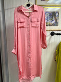 Umgee Coral Sheer Mandarin Collar Balloon Sleeve button Down Shirt High Low Hem