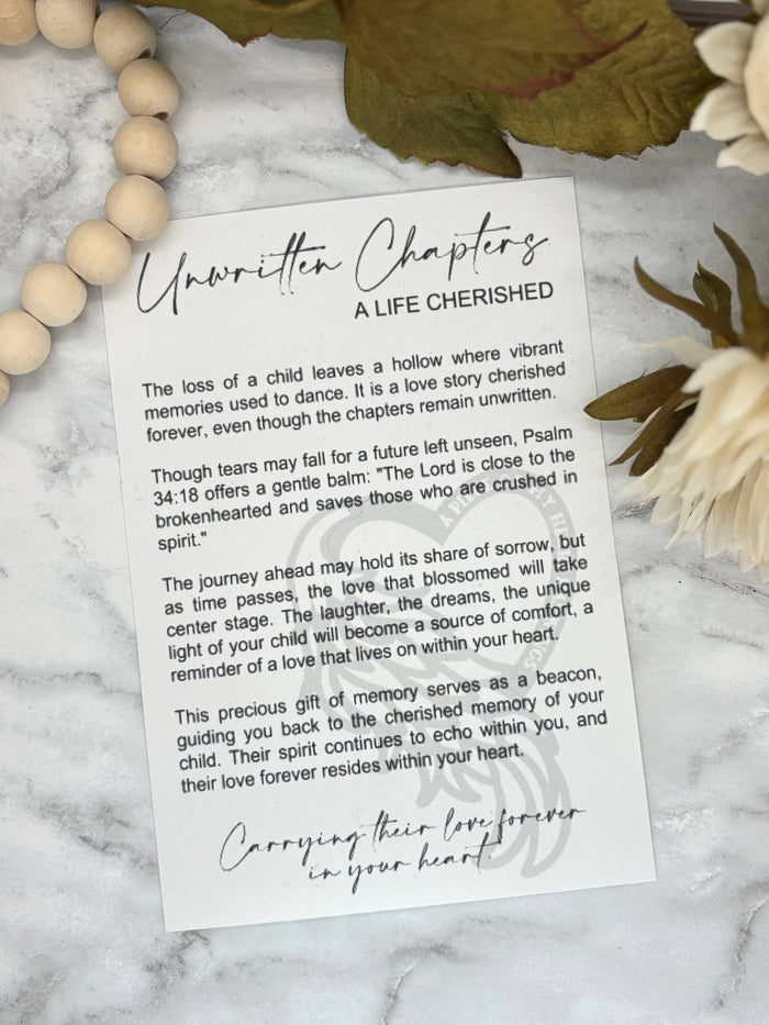 Unwritten Chapters Story Card Charm - Bereavement