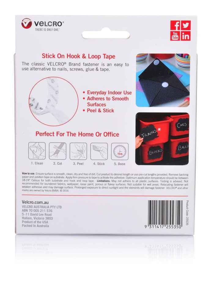 Velcro Brand Stick on Hook and Loop Tape 20 mm X 5 Meter White