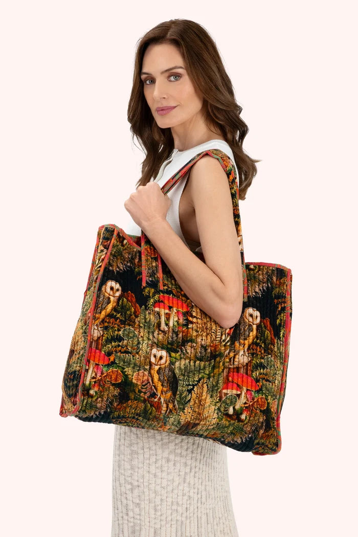 Velvet Luxe Quilted Tote-Woodland Owl