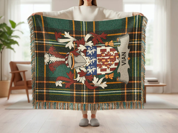Vian family crest tartan woven blanket shown at full scale.