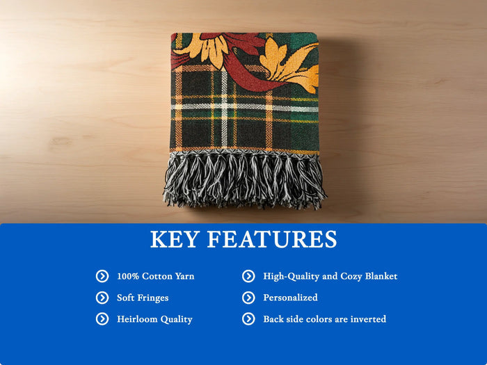 Key features of the Vizer 100% cotton woven blanket with fringed edges.
