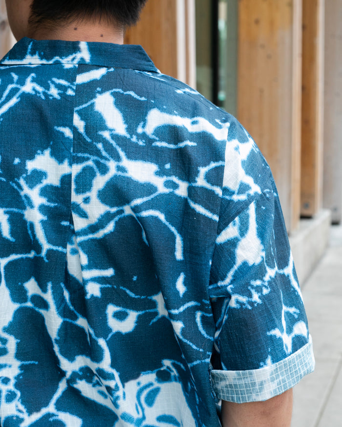Wa-Modern, Short Sleeve Ripstop Button Up Shirt, Ruri