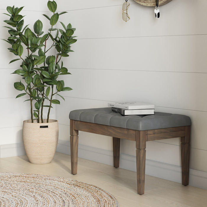 Stone Grey Vegan Leather | Waverly Small Tufted Ottoman Bench in Vegan Leather