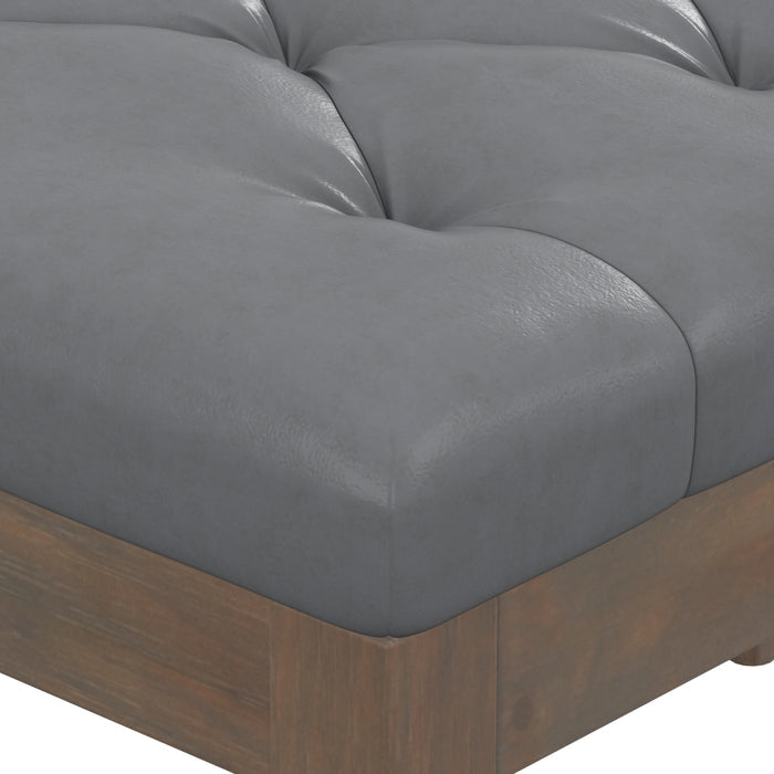 Stone Grey Vegan Leather | Waverly Small Tufted Ottoman Bench in Vegan Leather