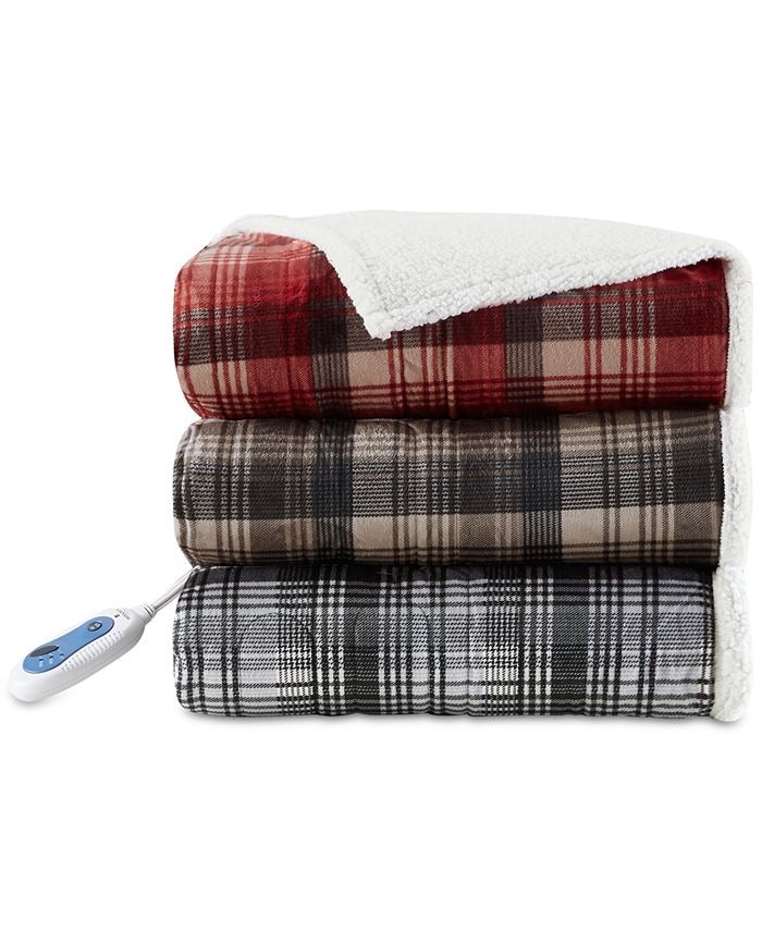Woolrich Tasha Reversible Plaid Oversized Faux-Fur to Berber Electric Throw, Brown