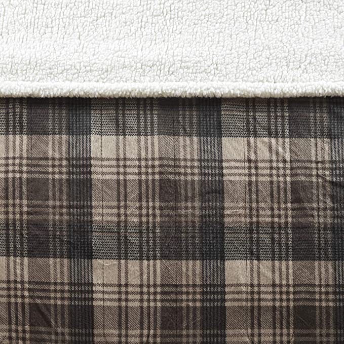 Woolrich Tasha Reversible Plaid Oversized Faux-Fur to Berber Electric Throw, Brown