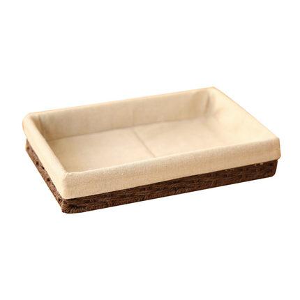 Woven Straw Storage Basket with Linen Lining, Storage Basket for Food, Rectangle Storage Basket for Kitchen-Paintingforhome