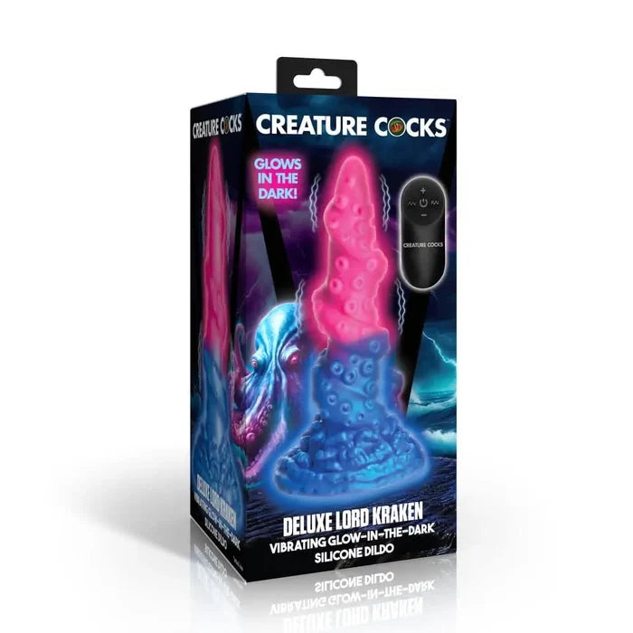 XR Brands® Deluxe Lord Kraken Vibrating Glow-in-the-Dark Silicone Dildo - Rolik®